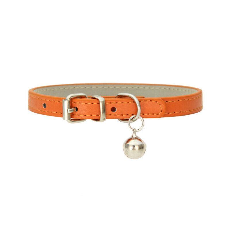 Adjustable PU Leather Cat Collar with Bell Breakaway Buckle 9 Colours - Red