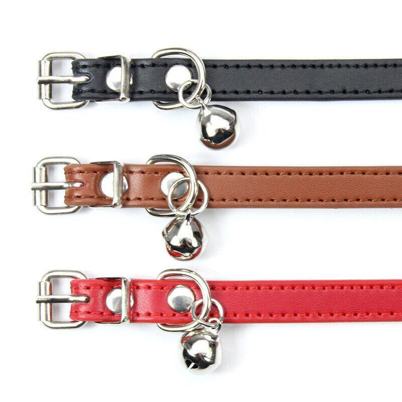 Adjustable PU Leather Cat Collar with Bell Breakaway Buckle 9 Colours - Yellow