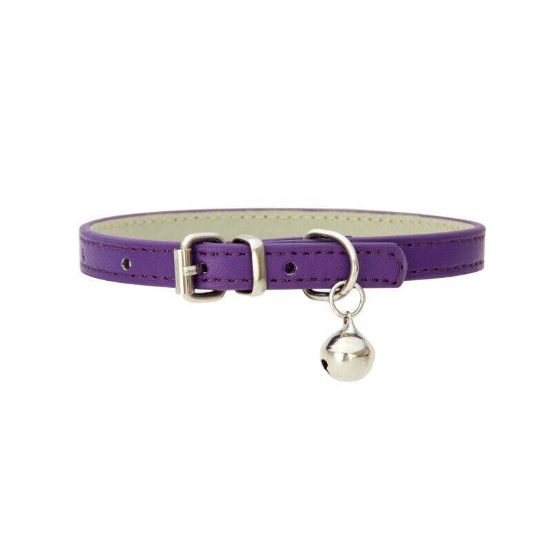 Adjustable PU Leather Cat Collar with Bell Breakaway Buckle 9 Colours - Yellow
