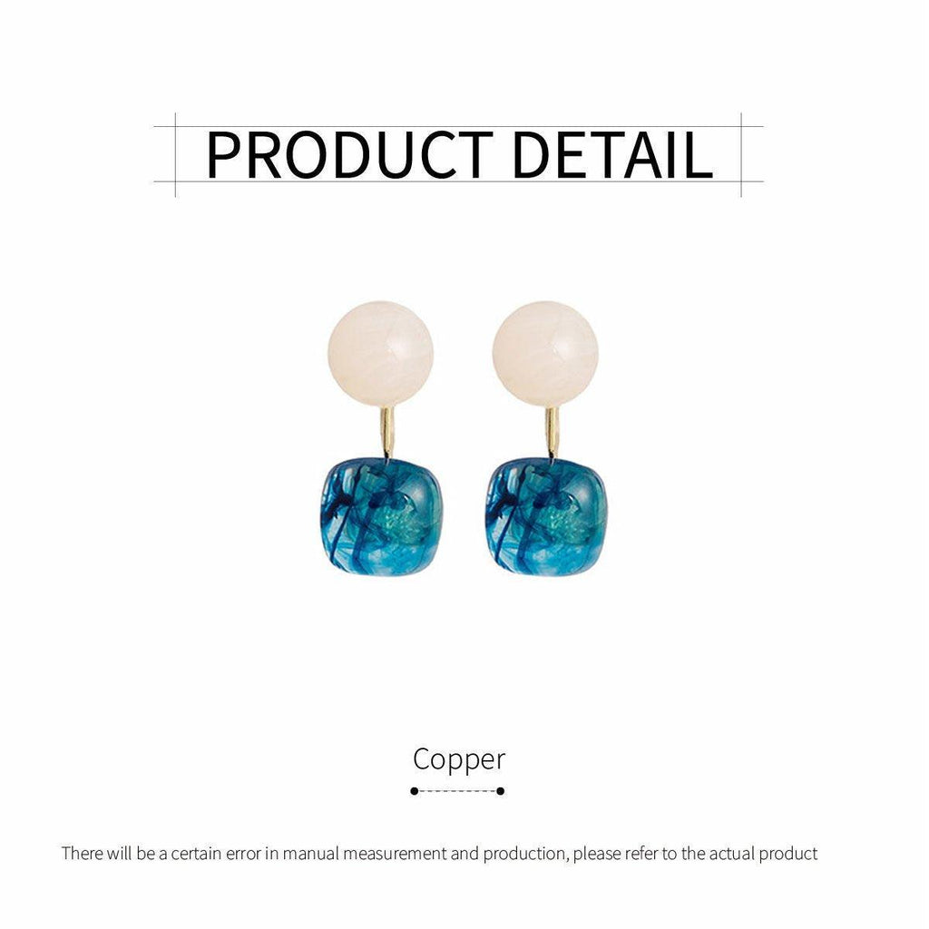 Small Fresh Blue Oil Earrings Retro Fashion Temperament Silver Needle Jewellery