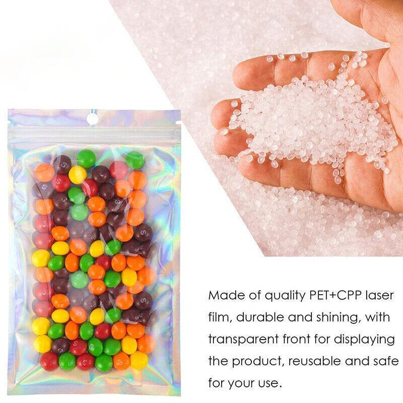 100/200X Iridescent Zip Bags for Food Storage & Holographic Makeup Pouch - 7*10cm 100PCS