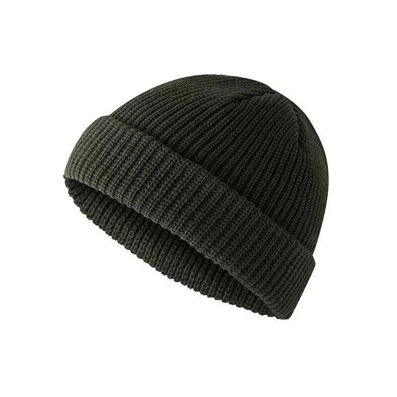Men Women Mini Fisherman Beanie Winter Spring Hat Soft Knitted Docker Skull Cap - Beige