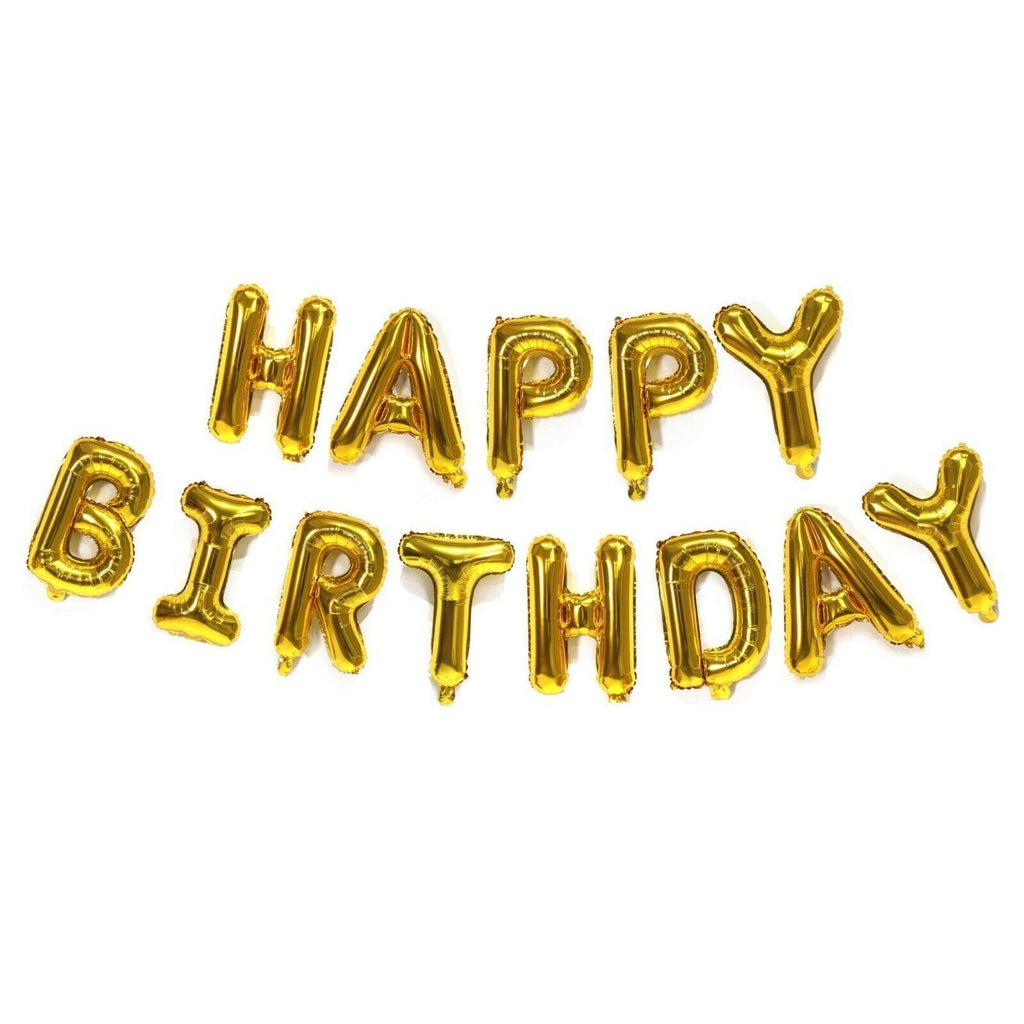 40Cm 3D Happy Birthday Letters Balloons Inflating Foil Banner Bunting Celebrate - Black