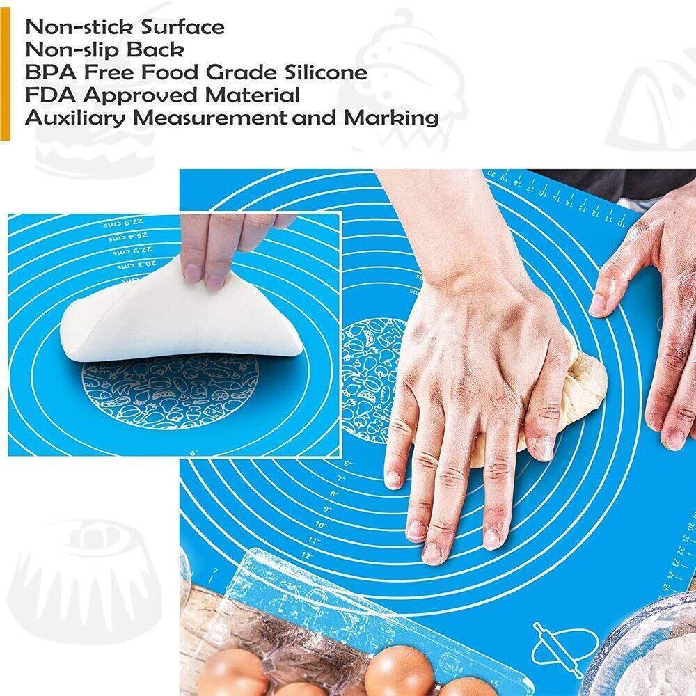 Blue Reusable Non-Stick Silicone Rolling Dough Mat Cake Pastry Baking Fondant Sheet - 64*45cm