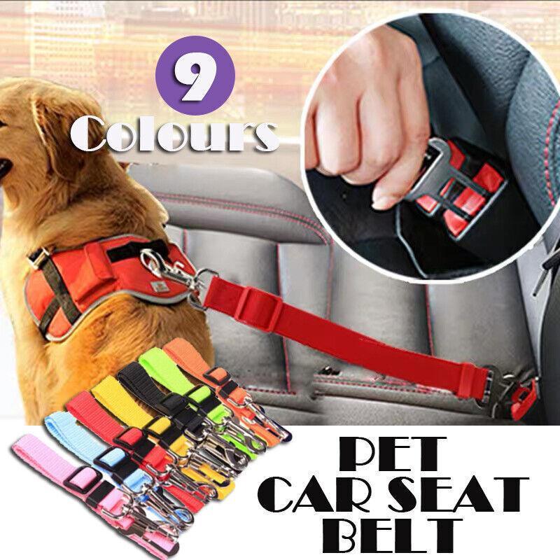 Adjustable Pet Harness Lead for Car Travel with Clip Attachment Nylon Restraint Strap - Blue