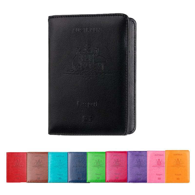 RFID Passport Holder Slim Leather Travel Wallet ID Card Cover Case for Men Women - Blue
