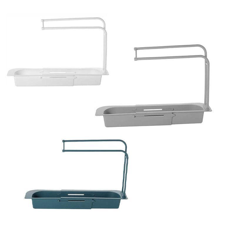 Telescopic Sink Rack Holder Expandable Storage Drain Basket Home Kitchen Kit - Blue