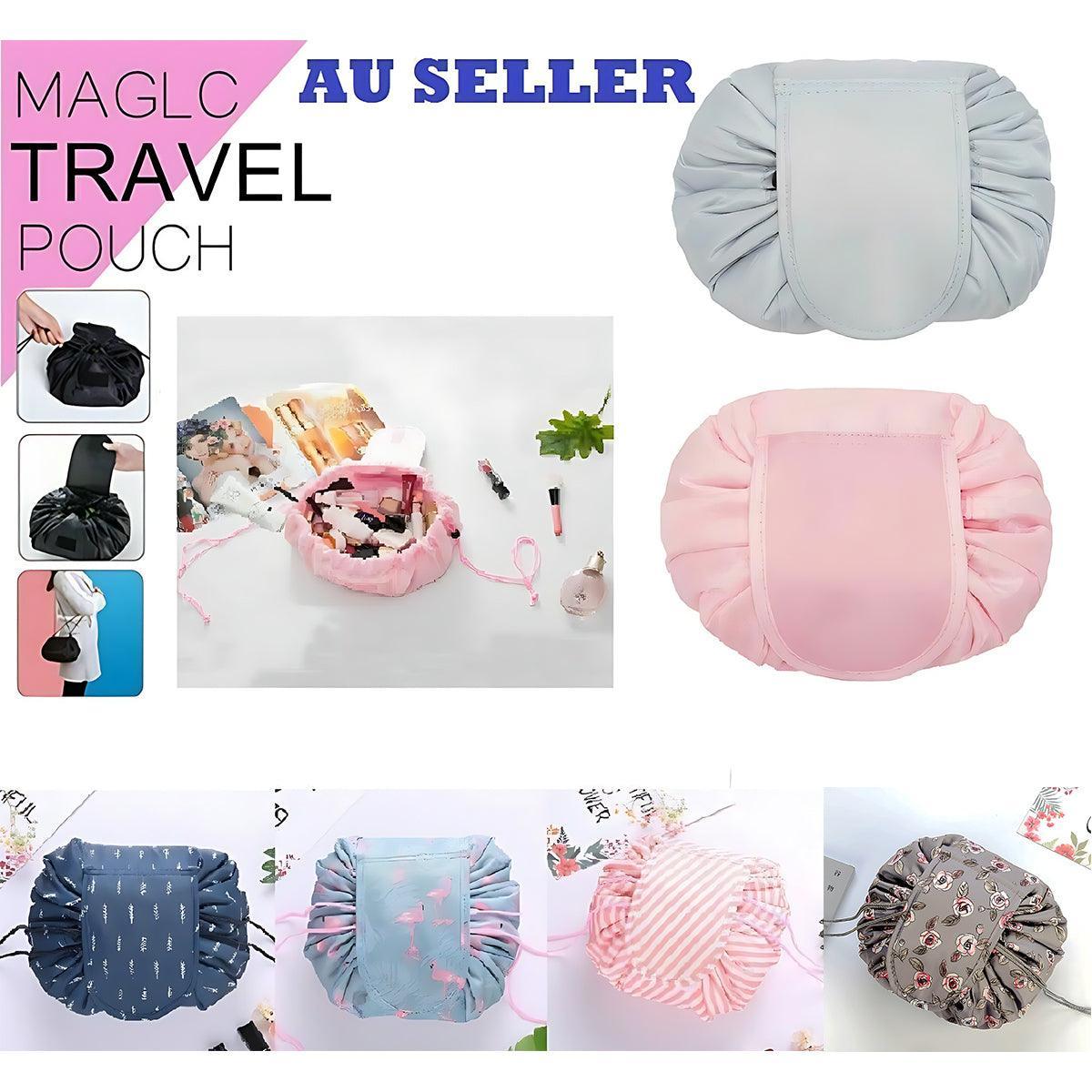 Portable Travel Makeup Bag Drawstring Cosmetic Pouch Lazy Storage Organiser Case - Blue