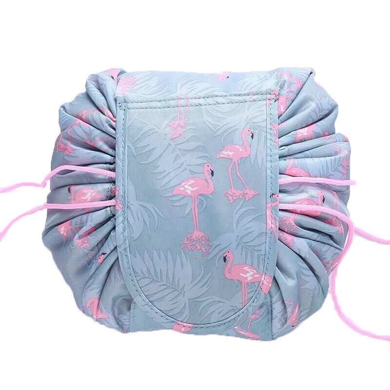 Portable Travel Makeup Bag Drawstring Cosmetic Pouch Lazy Storage Organiser Case - Blue