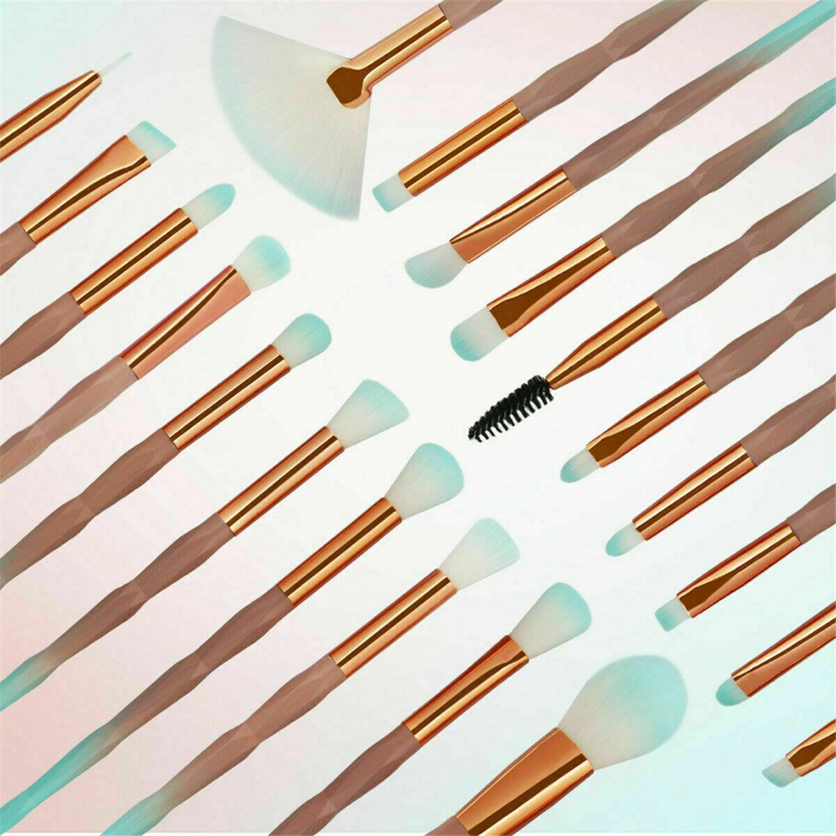 20 Pcs Eye Make-Up Brushes Diamond Unicorn Eyeshadow Eyebrow Blending Brush Set - Blue and Purple