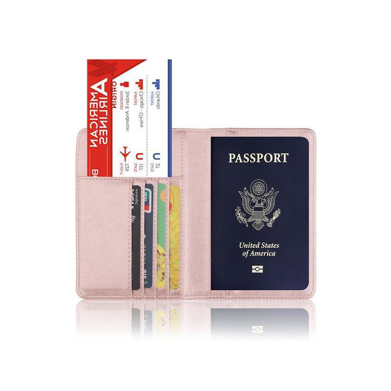 RFID Passport Holder Slim Leather Travel Wallet ID Card Cover Case for Men Women - Brown