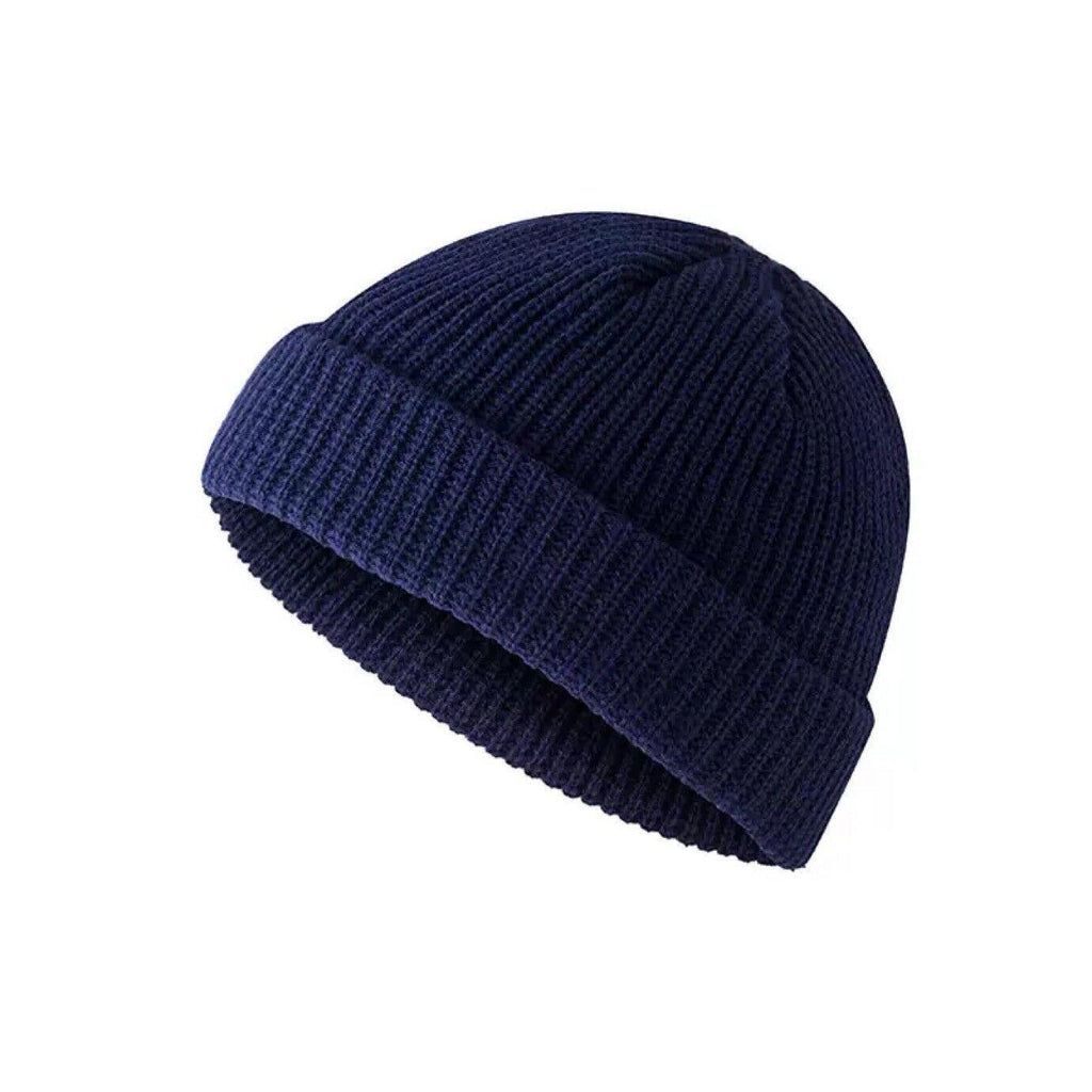 Men Women Mini Fisherman Beanie Winter Spring Hat Soft Knitted Docker Skull Cap - Dark Red