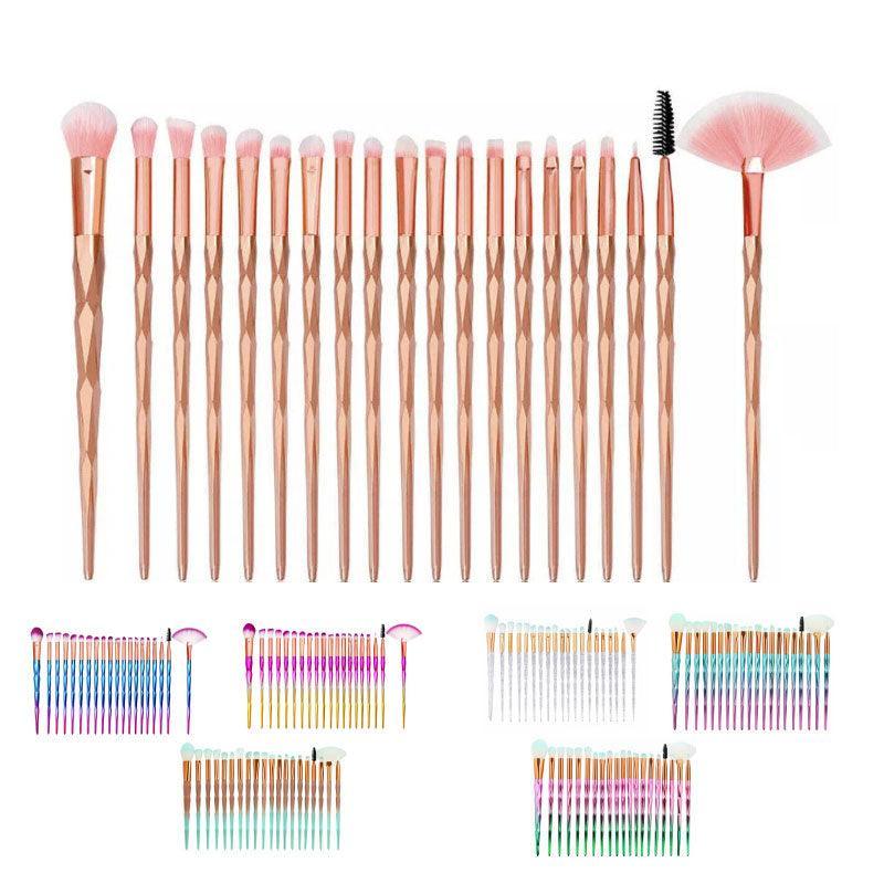 20 Pcs Eye Make-Up Brushes Diamond Unicorn Eyeshadow Eyebrow Blending Brush Set - Gold