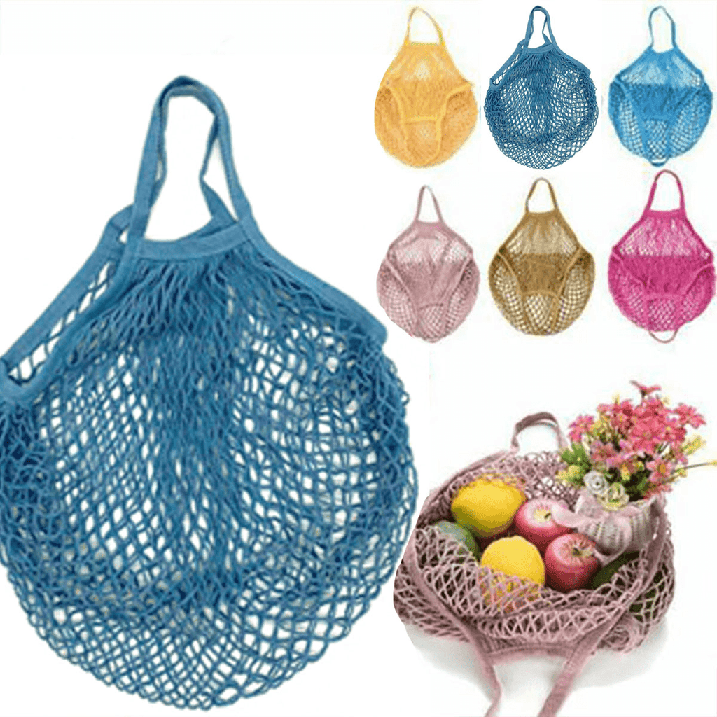 Reusable Mesh Net Shopping Bag String Tote Grocery Fruit Vegetable Storage - Green