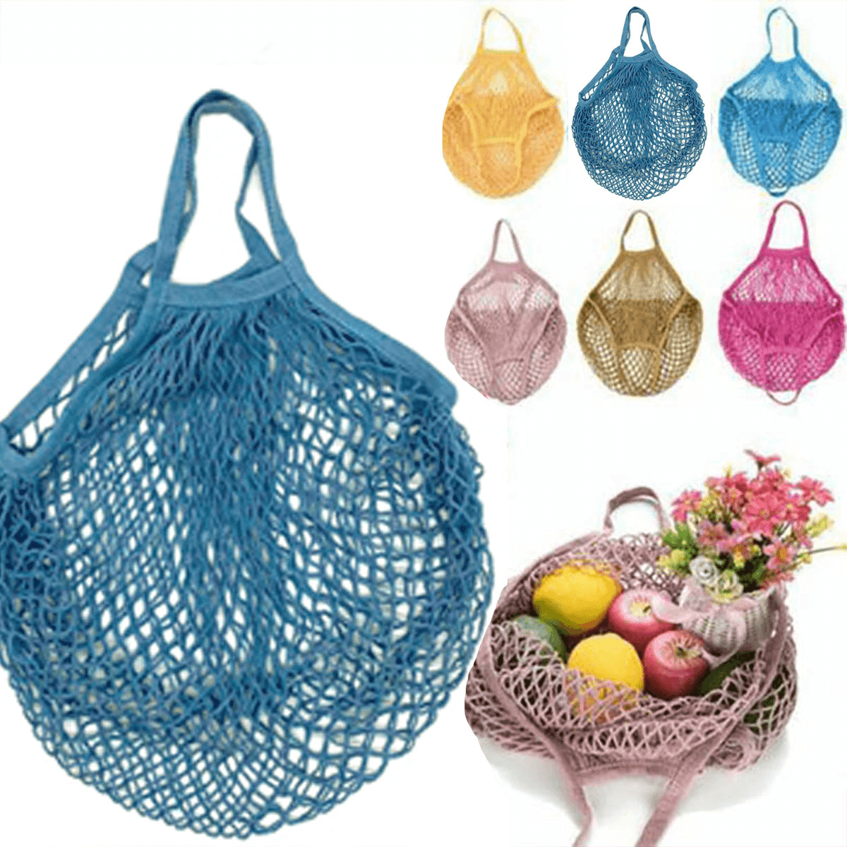 Reusable Mesh Net Shopping Bag String Tote Grocery Fruit Vegetable Storage - Green