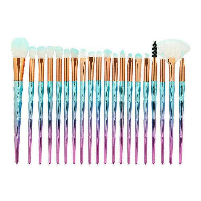 20 Pcs Eye Make-Up Brushes Diamond Unicorn Eyeshadow Eyebrow Blending Brush Set - Green and Pink