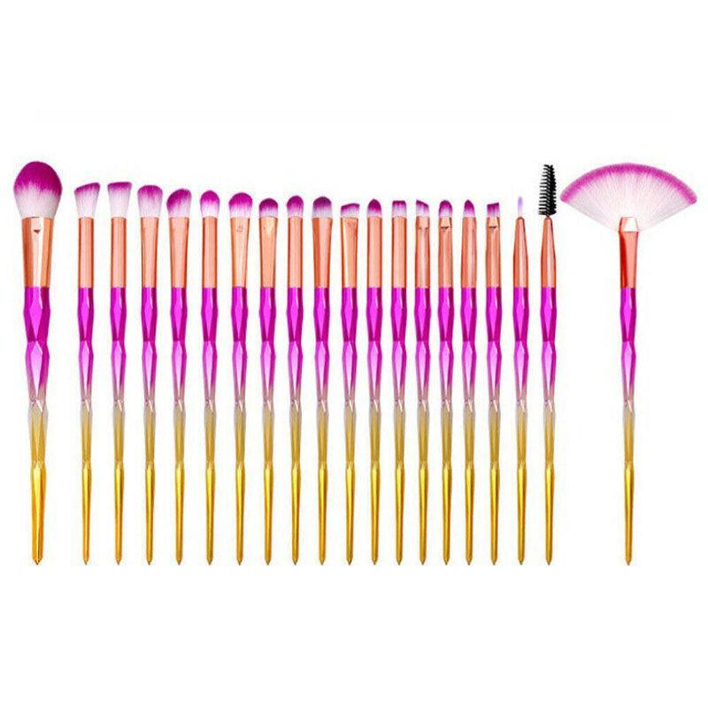 20 Pcs Eye Make-Up Brushes Diamond Unicorn Eyeshadow Eyebrow Blending Brush Set - Green and Pink