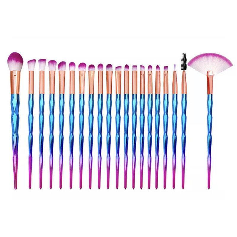 20 Pcs Eye Make-Up Brushes Diamond Unicorn Eyeshadow Eyebrow Blending Brush Set - Green and Pink