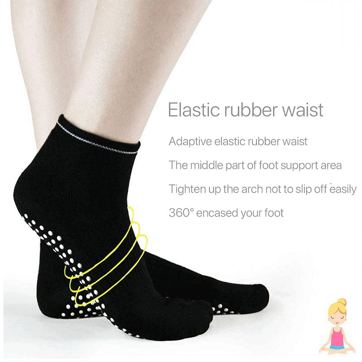 3 Pairs Ladies Women Sports Cotton Rich Pilates Yoga Non-Slip Grip Socks - Grey