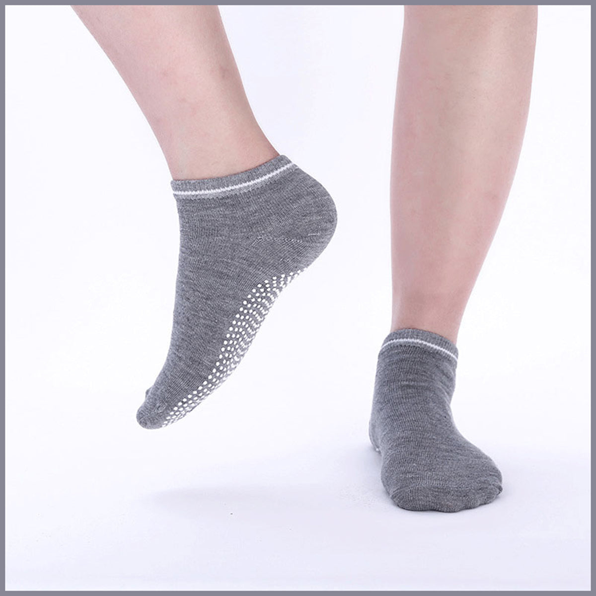 3 Pairs Ladies Women Sports Cotton Rich Pilates Yoga Non-Slip Grip Socks - Grey