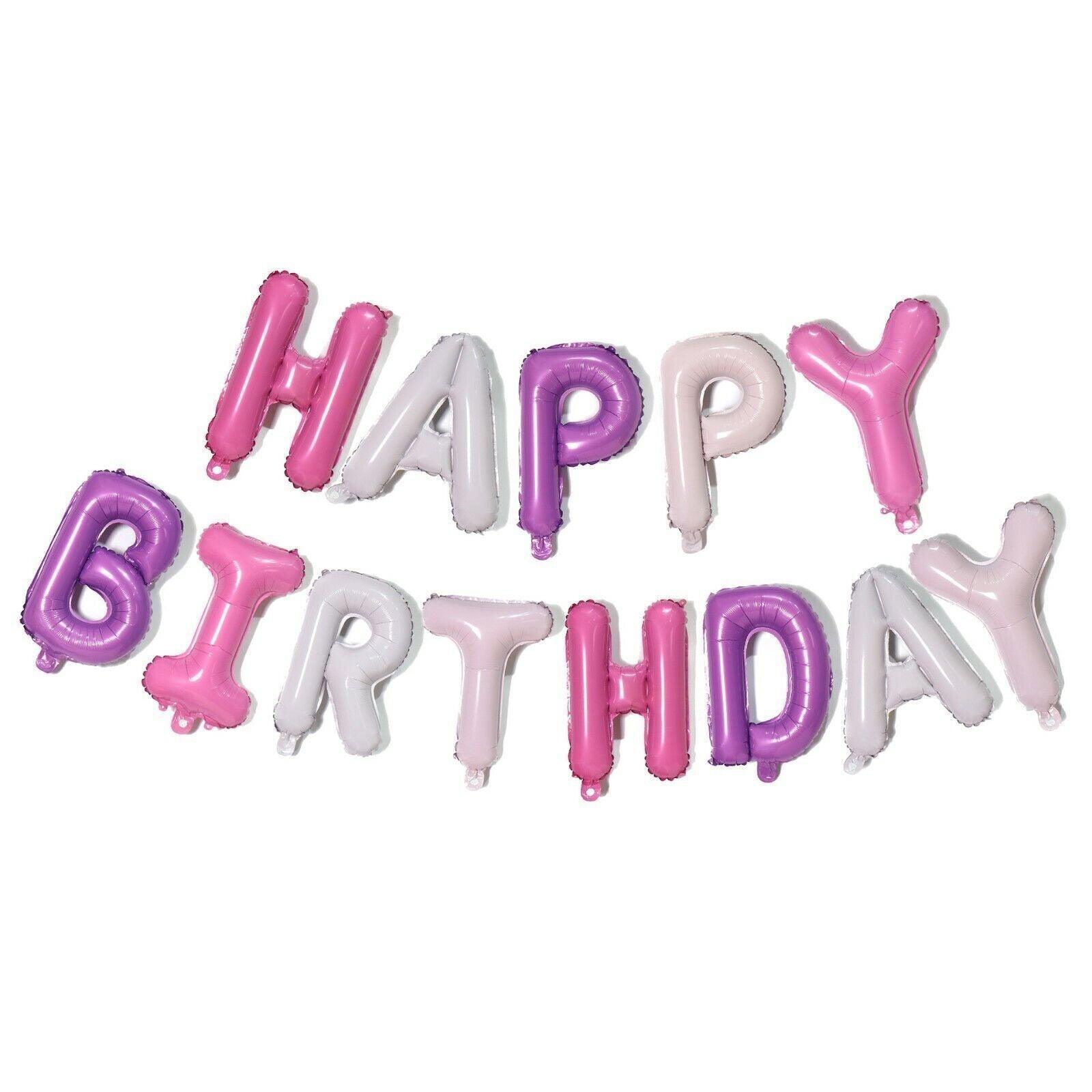 40Cm 3D Happy Birthday Letters Balloons Inflating Foil Banner Bunting Celebrate - Light Blue