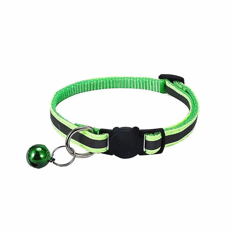 Reflective Cat Collar with Breakaway Buckle and Bell Adjustable for Small Pet Use - Light Green