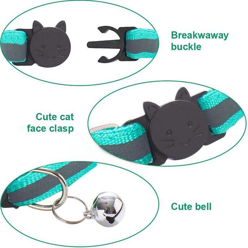 Reflective Cat Collar with Breakaway Buckle and Bell Adjustable for Small Pet Use - Light Purple