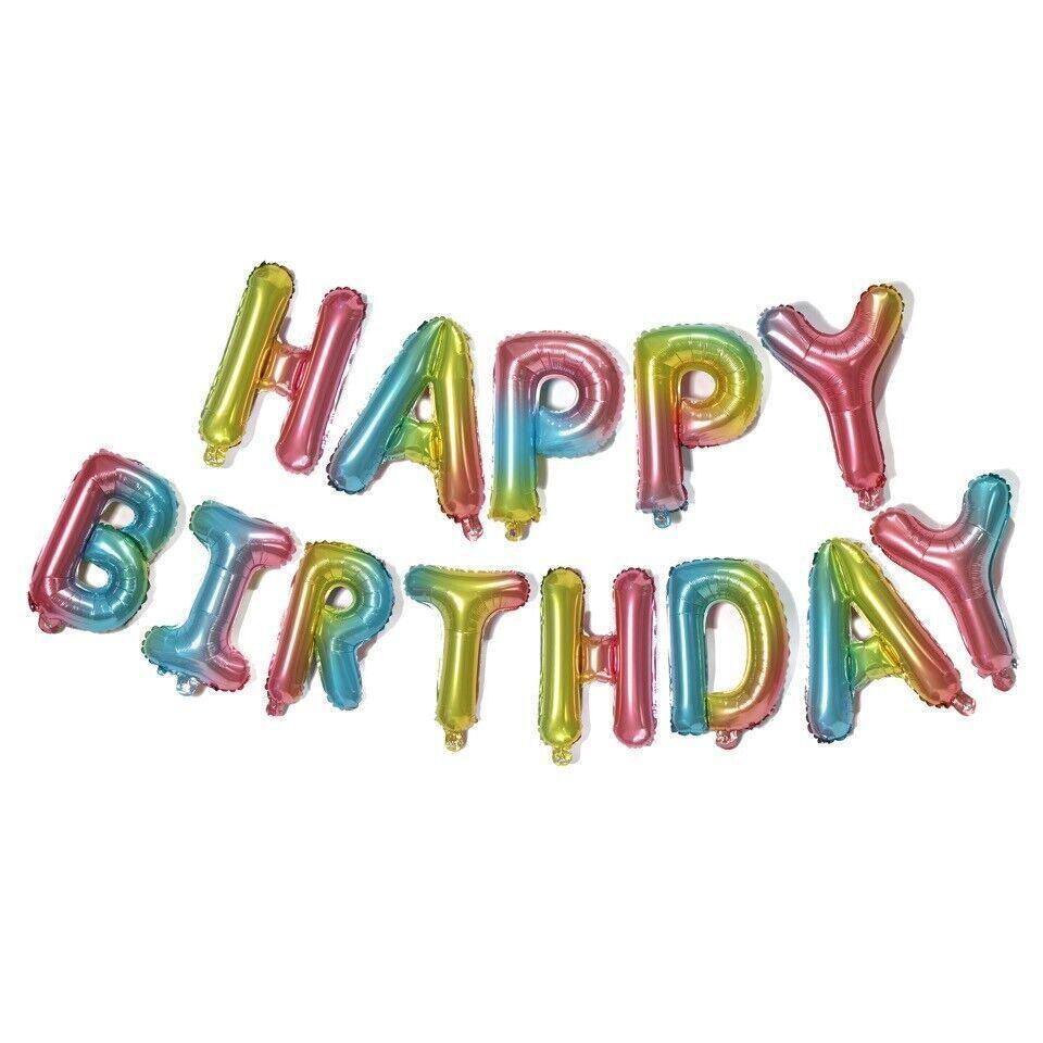 40Cm 3D Happy Birthday Letters Balloons Inflating Foil Banner Bunting Celebrate - Multicolour 3