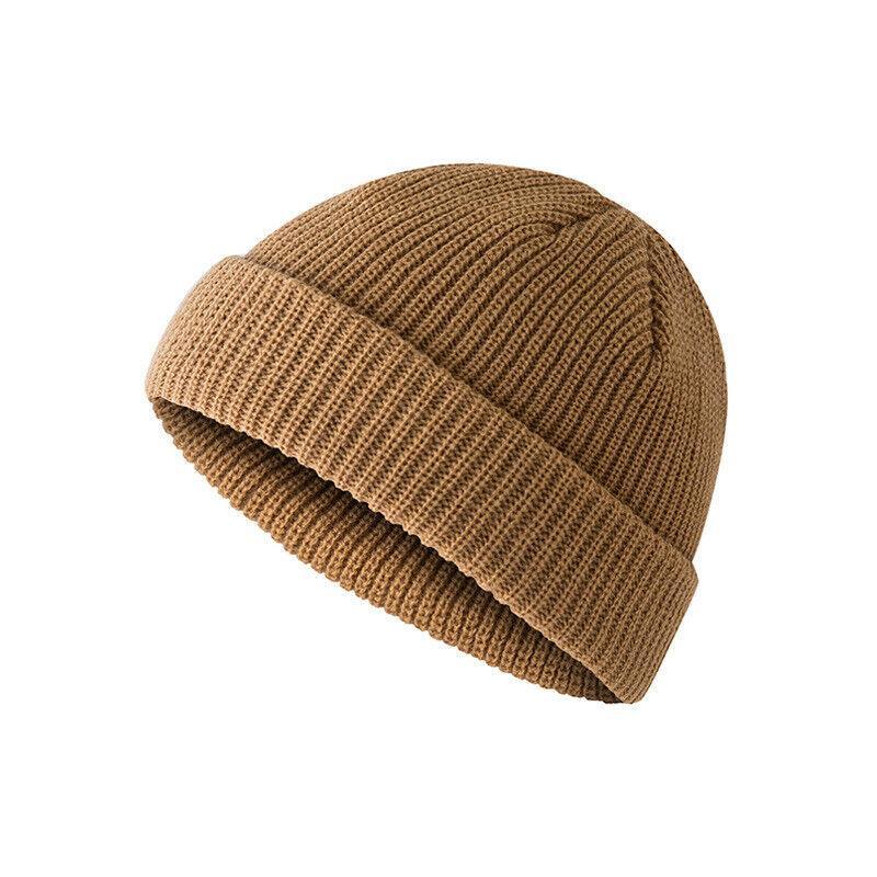 Men Women Mini Fisherman Beanie Winter Spring Hat Soft Knitted Docker Skull Cap - Orange