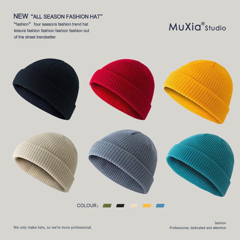 Men Women Mini Fisherman Beanie Winter Spring Hat Soft Knitted Docker Skull Cap - Orange Pink