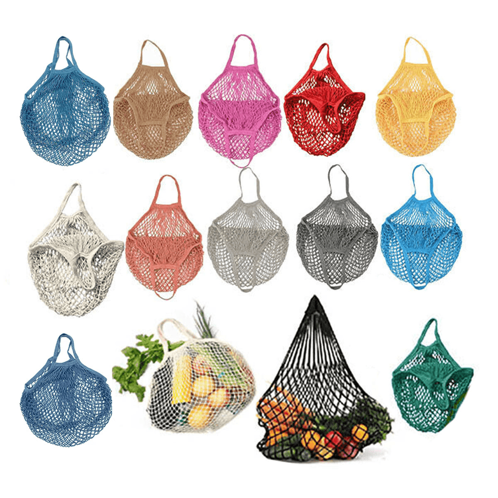 Reusable Mesh Net Shopping Bag String Tote Grocery Fruit Vegetable Storage - Pink
