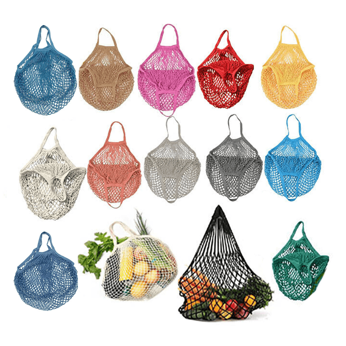Reusable Mesh Net Shopping Bag String Tote Grocery Fruit Vegetable Storage - Pink