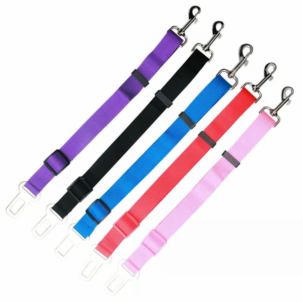 Adjustable Pet Harness Lead for Car Travel with Clip Attachment Nylon Restraint Strap - Pink