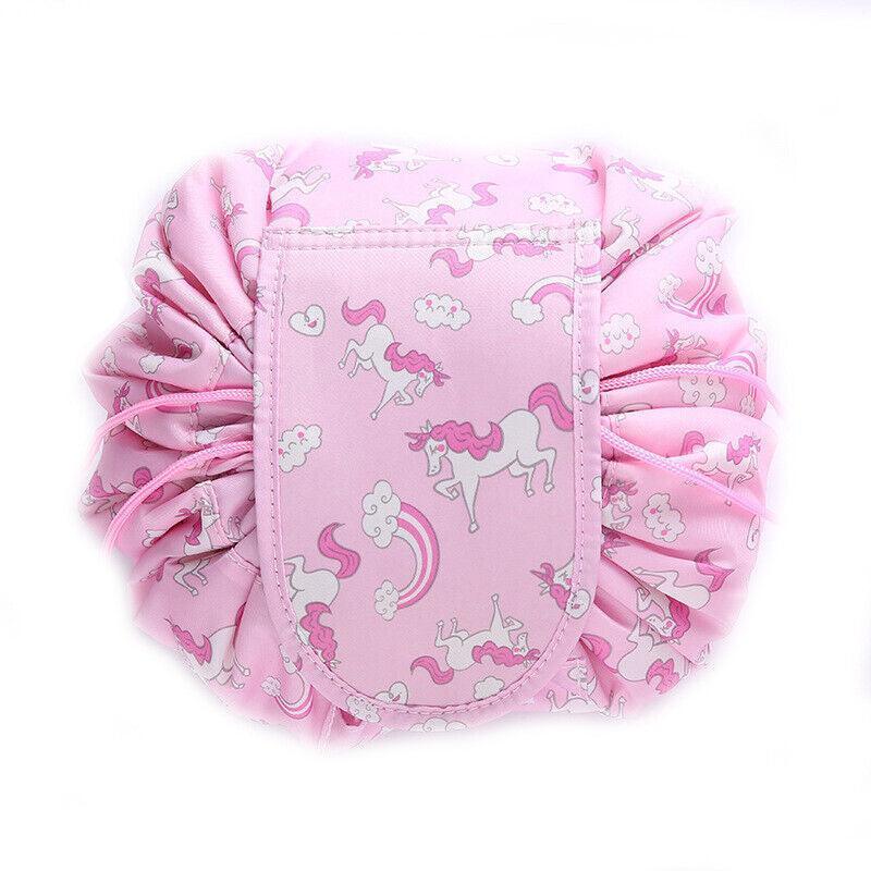 Portable Travel Makeup Bag Drawstring Cosmetic Pouch Lazy Storage Organiser Case - Pink Horse