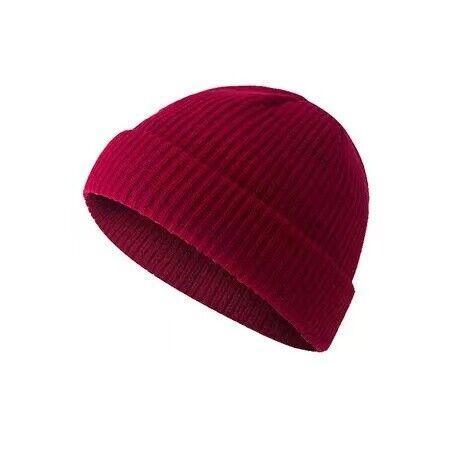Men Women Mini Fisherman Beanie Winter Spring Hat Soft Knitted Docker Skull Cap - Red