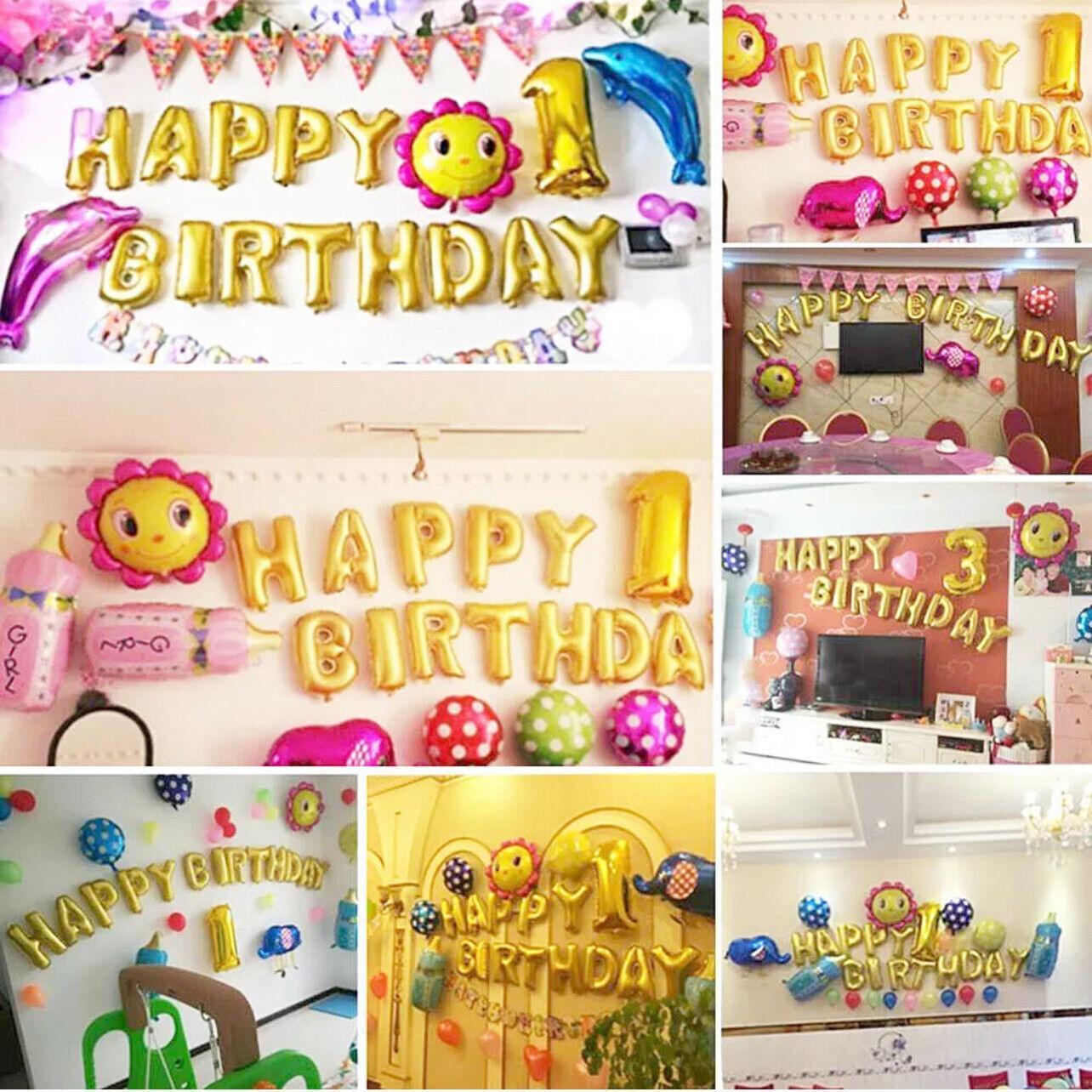 40Cm 3D Happy Birthday Letters Balloons Inflating Foil Banner Bunting Celebrate - Red