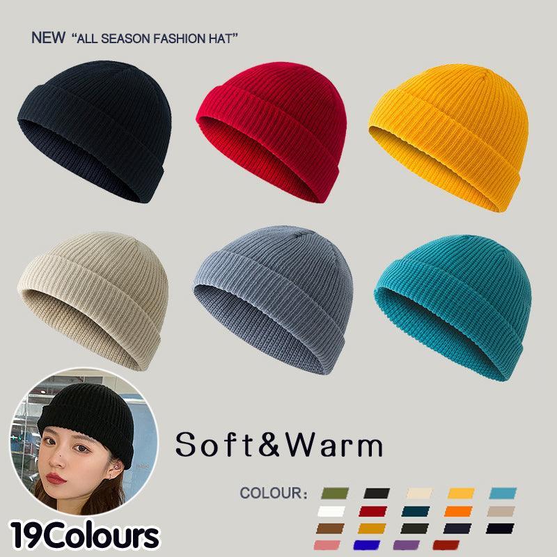 Men Women Mini Fisherman Beanie Winter Spring Hat Soft Knitted Docker Skull Cap - Rose Red
