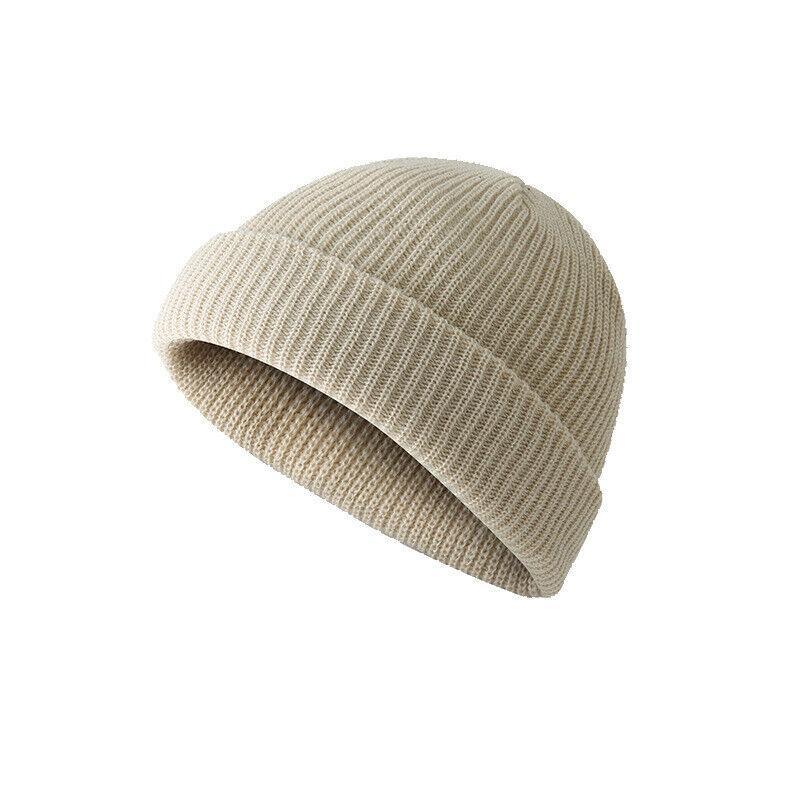 Men Women Mini Fisherman Beanie Winter Spring Hat Soft Knitted Docker Skull Cap - Rose Red