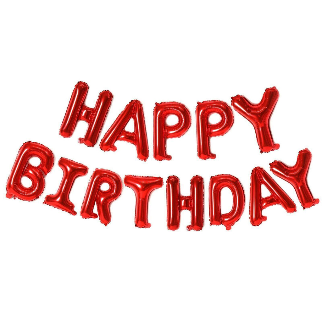 40Cm 3D Happy Birthday Letters Balloons Inflating Foil Banner Bunting Celebrate - Rose Red