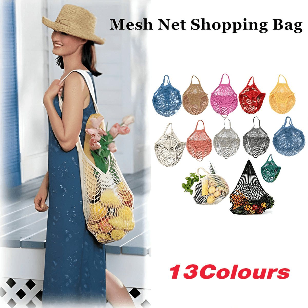 Reusable Mesh Net Shopping Bag String Tote Grocery Fruit Vegetable Storage - Steel Grey