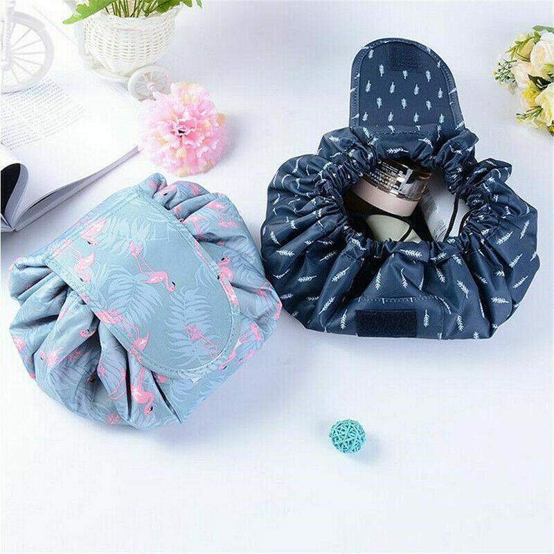 Portable Travel Makeup Bag Drawstring Cosmetic Pouch Lazy Storage Organiser Case - Steel Rose