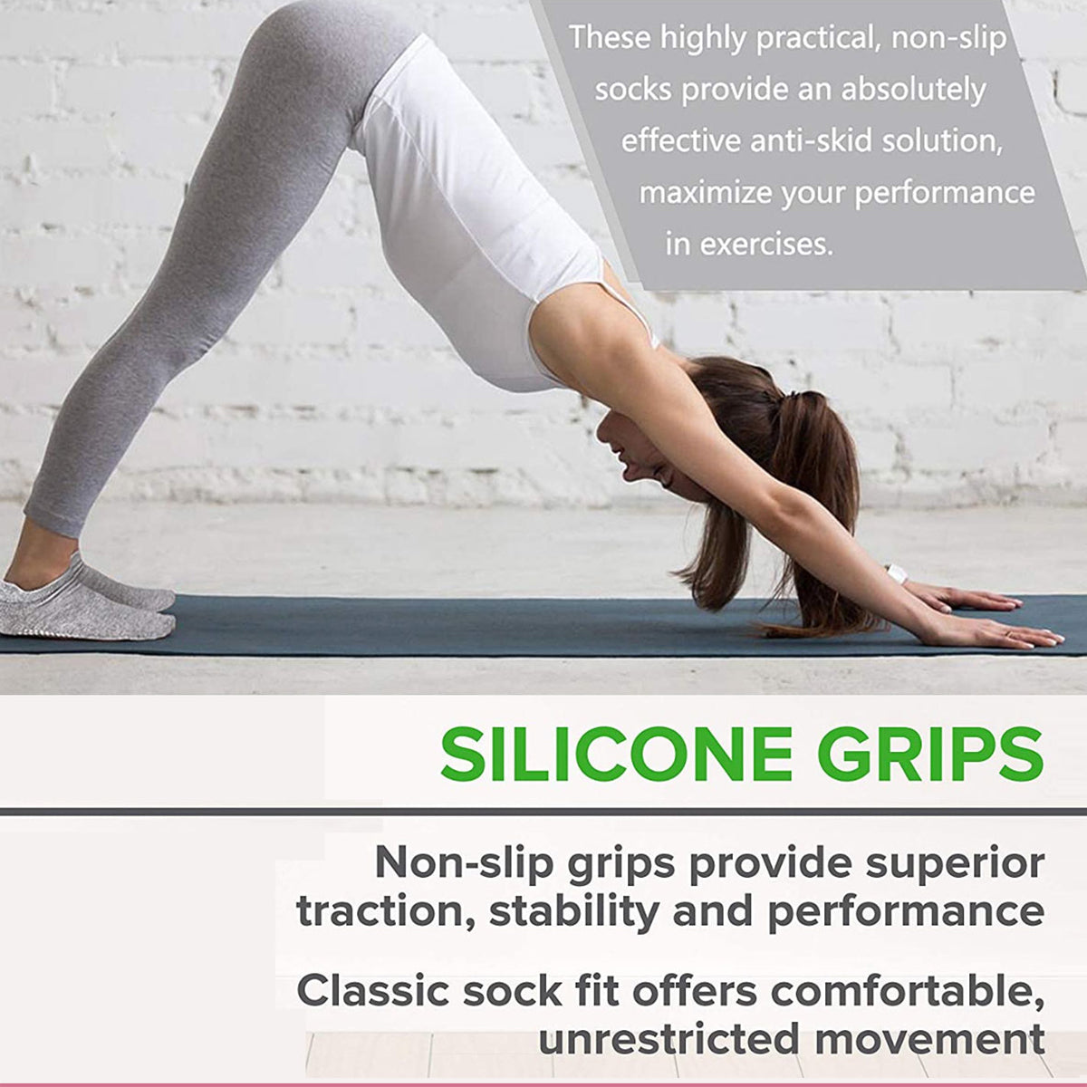 3 Pairs Ladies Women Sports Cotton Rich Pilates Yoga Non-Slip Grip Socks - White