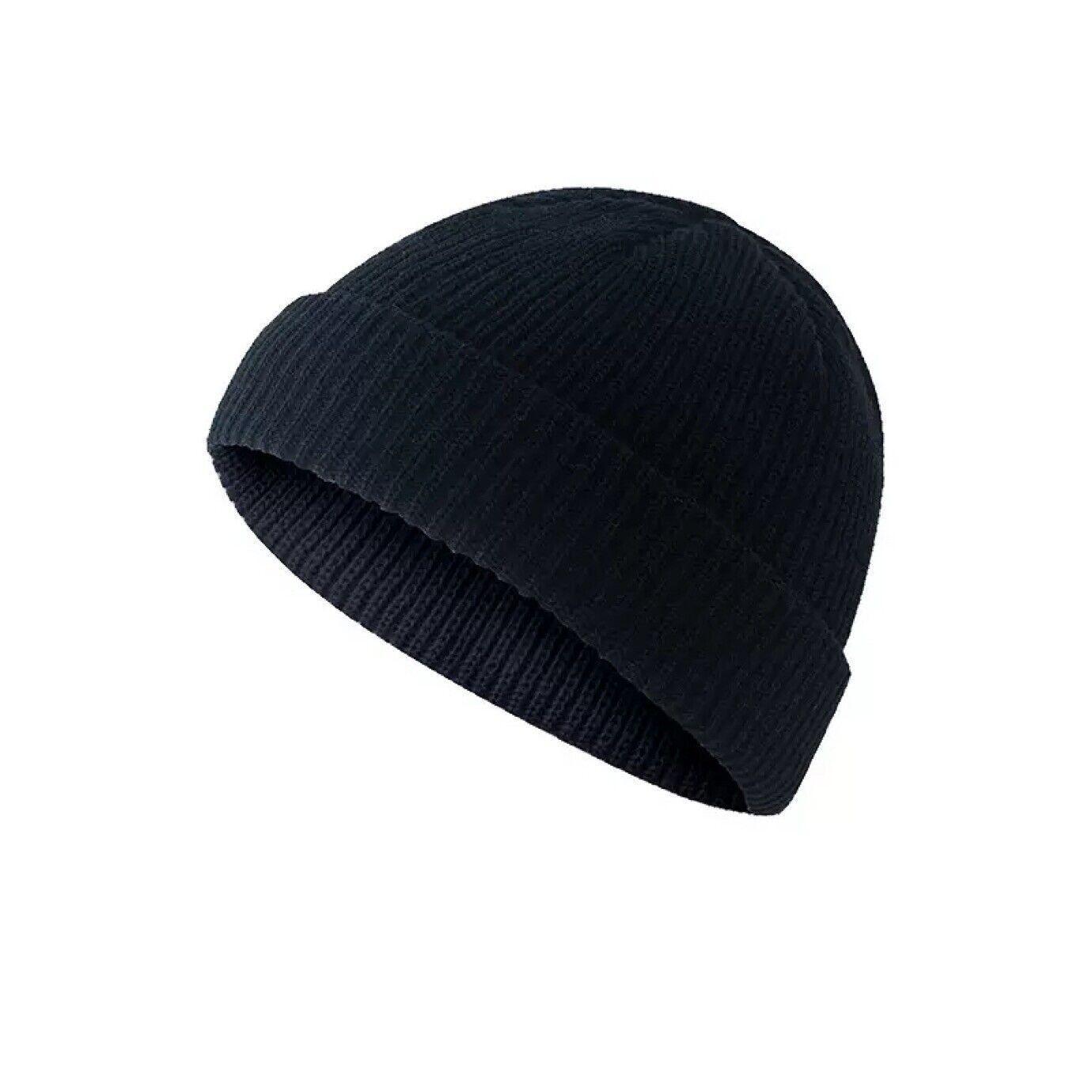 Men Women Mini Fisherman Beanie Winter Spring Hat Soft Knitted Docker Skull Cap - White