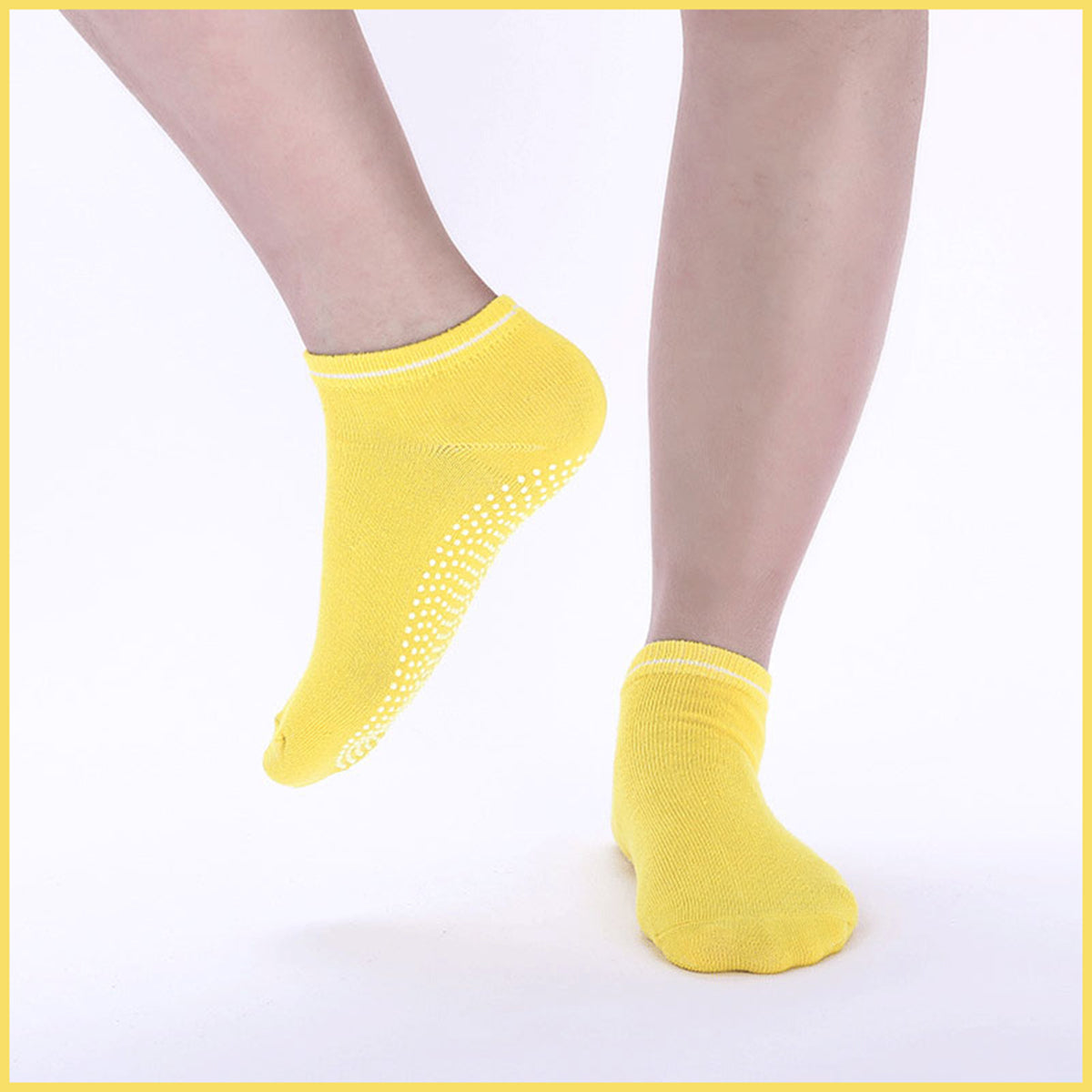 3 Pairs Ladies Women Sports Cotton Rich Pilates Yoga Non-Slip Grip Socks - Yellow