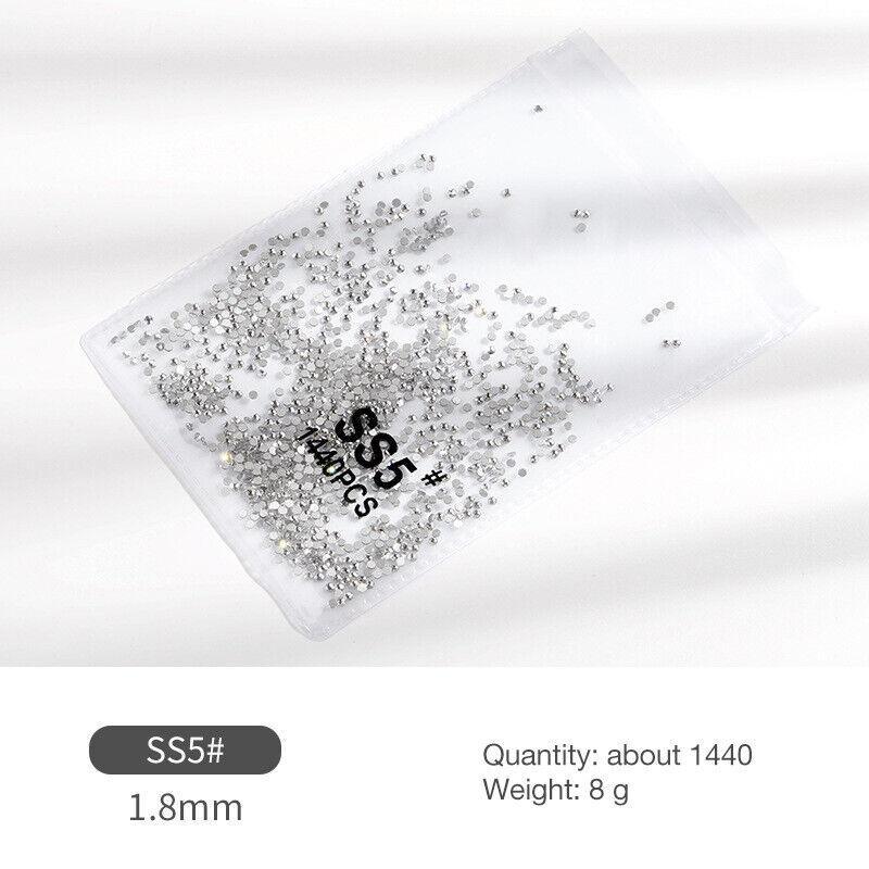 1440Pcs Glitter Rhinestones Crystal Flat Clear Bottom Glass Nail Art Nail Drill - Coloured Crystal-SS3