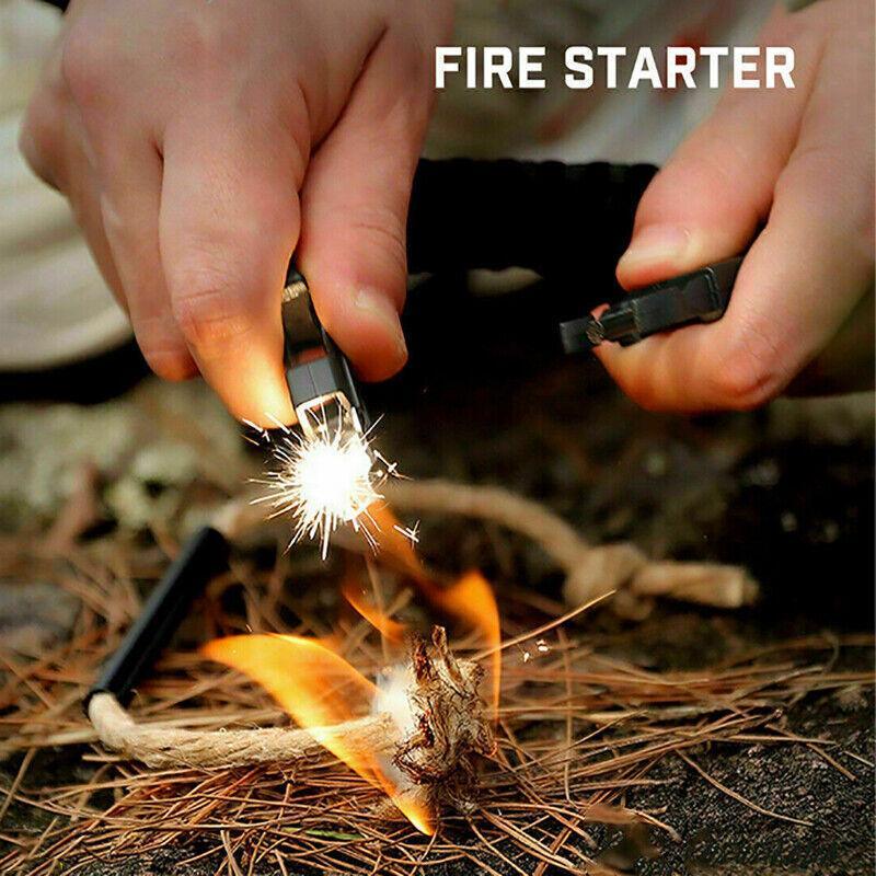 Flint Fire Starter 5In1 Survival Paracord Bracelet Whistle Compass Gear Tool Kit - Brown