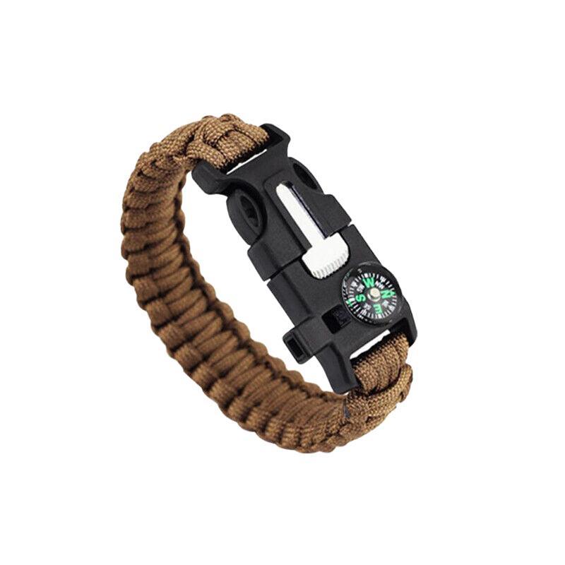 Flint Fire Starter 5In1 Survival Paracord Bracelet Whistle Compass Gear Tool Kit - Red