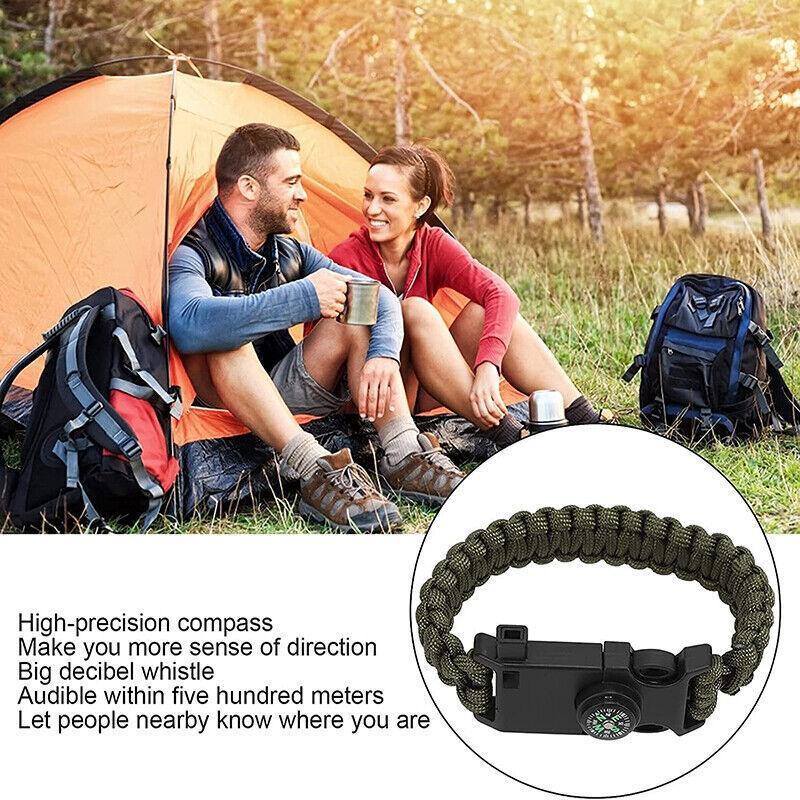 Flint Fire Starter 5In1 Survival Paracord Bracelet Whistle Compass Gear Tool Kit - Red Navy