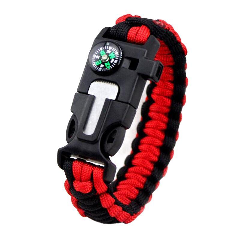 Flint Fire Starter 5In1 Survival Paracord Bracelet Whistle Compass Gear Tool Kit - Red Navy