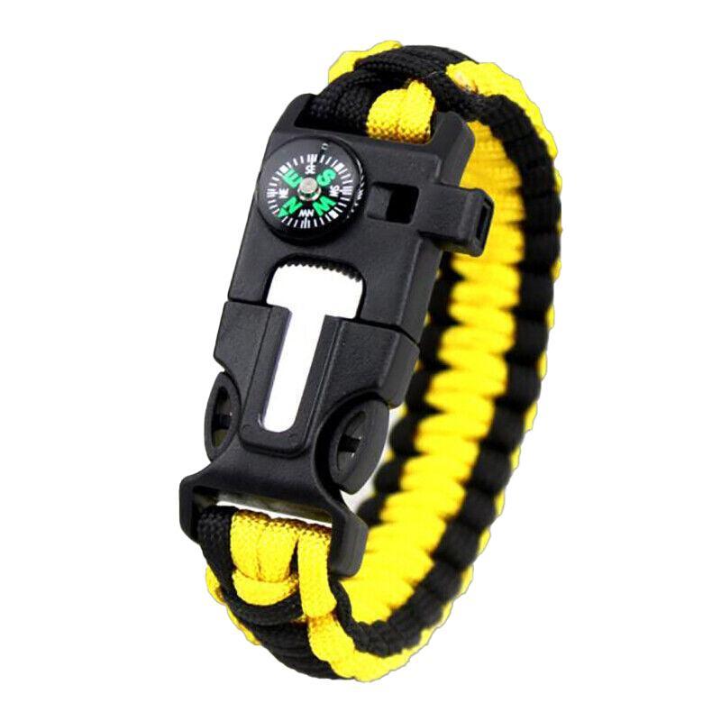 Flint Fire Starter 5In1 Survival Paracord Bracelet Whistle Compass Gear Tool Kit - Red Navy
